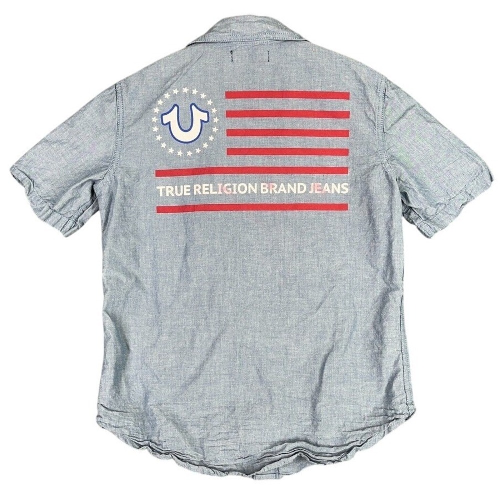 True‎ Religion Shirt Boys M Chambray Button Front Americana Denim Casual Classic